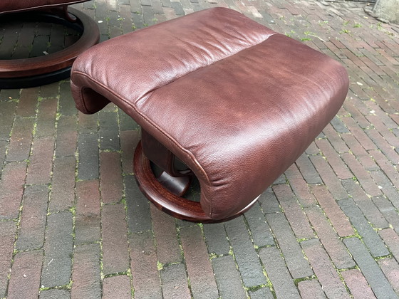 Image 1 of Stressless fauteuil met hocker bruin leer 