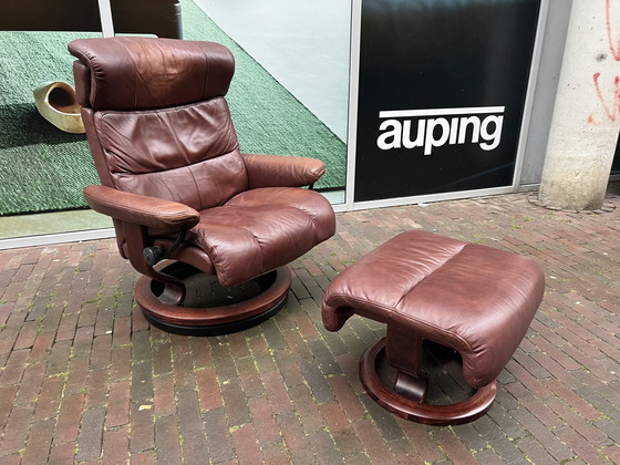 Image 1 of Stressless fauteuil met hocker bruin leer 