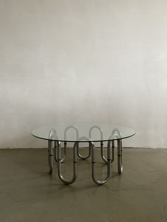 Image 1 of Gabetti & Isola Sidetable met flexibele chromen poten en houten verbindingen, Italië, jaren 50