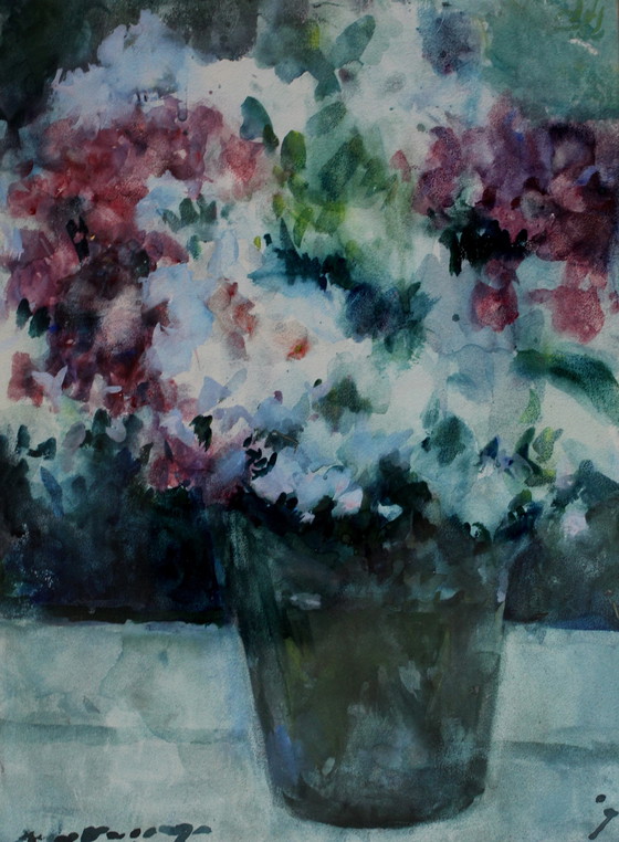 Image 1 of Kees Verwey - Ingelijste aquarel: "Floxen" - 1990 (zeer goede herkomst!)