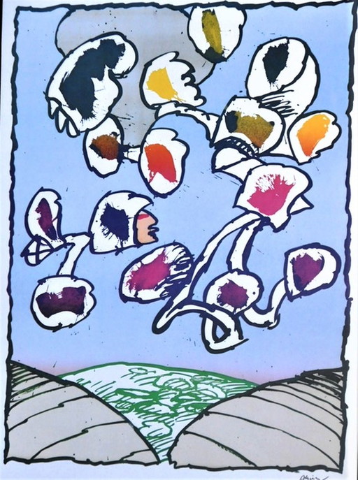 Pierre Alechinsky       PARIS FLYING OBJECT     uit 1978.