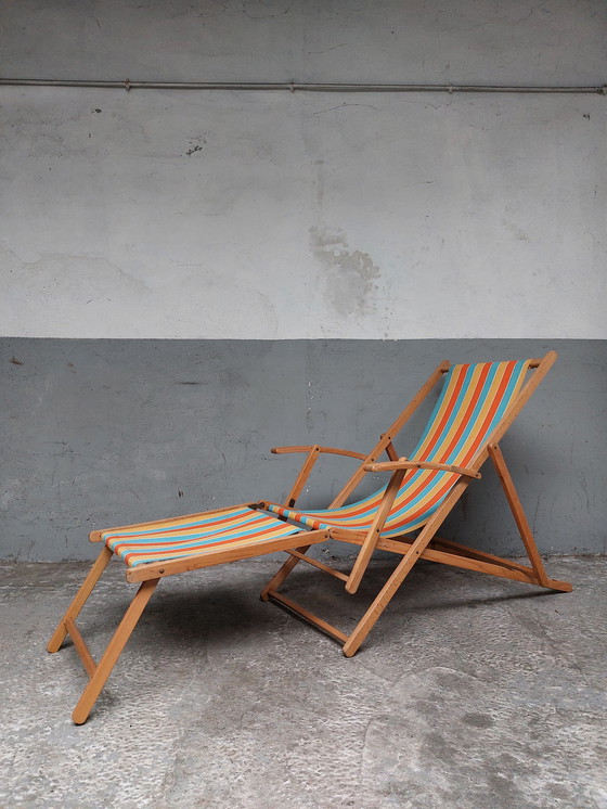 Image 1 of Vintage strandstoel met voetbankje