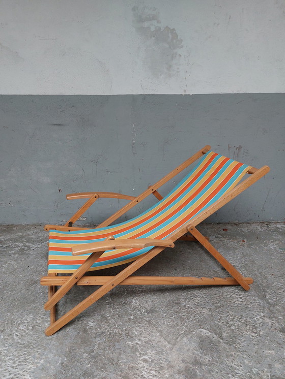 Image 1 of Vintage strandstoel met voetbankje