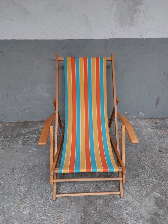 Image 1 of Vintage strandstoel met voetbankje