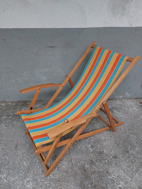 Image 1 of Vintage strandstoel met voetbankje