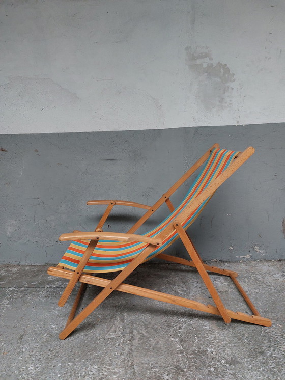 Image 1 of Vintage strandstoel met voetbankje