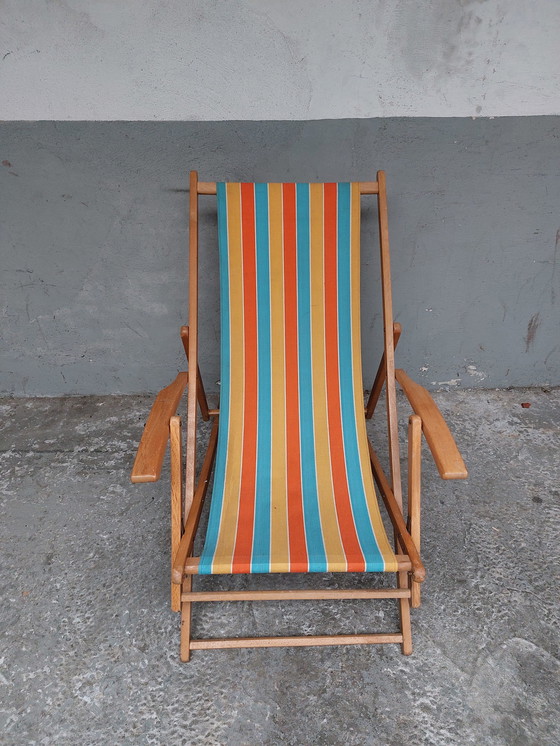 Image 1 of Vintage strandstoel met voetbankje