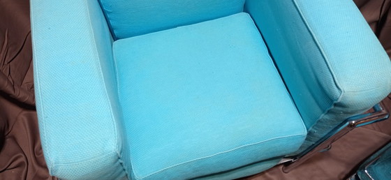 Image 1 of ALIVAR MVSEUM 2 set van 2 Celeste (Turquoise) Geribbeld Katoen LC 2 Fauteuils van Le Corbusier, P. Jeanneret, C. Perriand uit 19