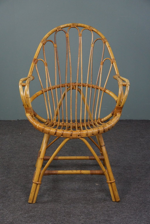 Rotan fauteuil met armleuningen, Dutch Design, 1950