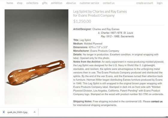 Image 1 of Ray & Charles Eames legsplint  plywood sculptuur