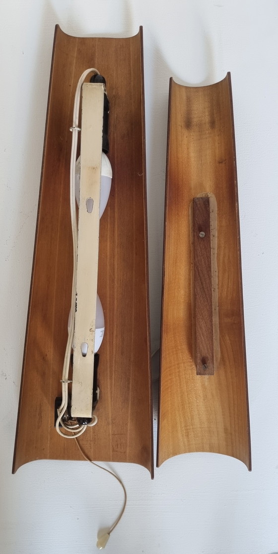 Image 1 of 2x Vintage Teak Wandlamp