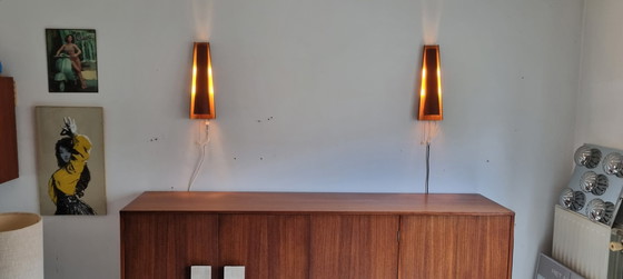 Image 1 of 2x Vintage Teak Wandlamp