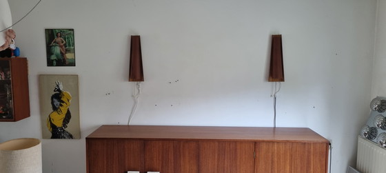 Image 1 of 2x Vintage Teak Wandlamp