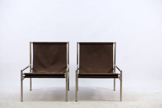 Image 1 of Industriële Vintage Fauteuils met rieten frame, set van 2