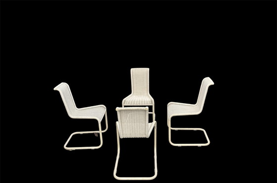 Image 1 of 4x Tecta B33 Wicker Design Buisframe Eetkamer Stoelen  