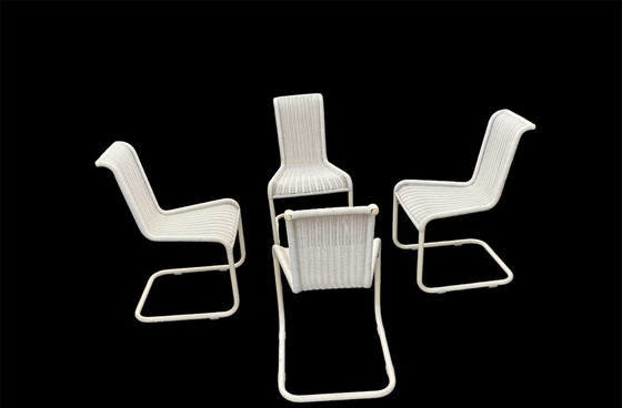 Image 1 of 4x Tecta B33 Wicker Design Buisframe Eetkamer Stoelen  