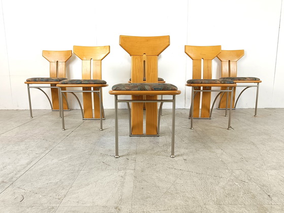 Image 1 of 6x postmoderne italiaanse eetkamerstoelen