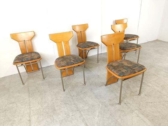 Image 1 of 6x postmoderne italiaanse eetkamerstoelen