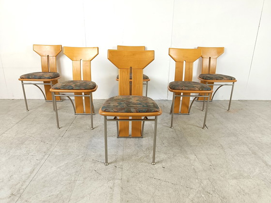 Image 1 of 6x postmoderne italiaanse eetkamerstoelen