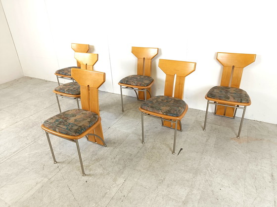 Image 1 of 6x postmoderne italiaanse eetkamerstoelen