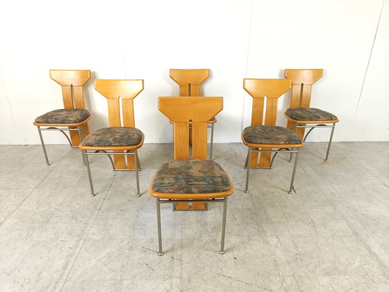 Image 1 of 6x postmoderne italiaanse eetkamerstoelen