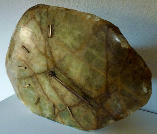 Vintage bruin geglazuurde marmeren klok. – klokken, Marble, Brass