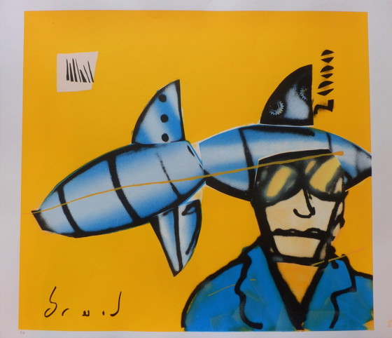 Image 1 of Herman Brood Gr Zeefdruk Rocket Scientist Handgesigneerd.