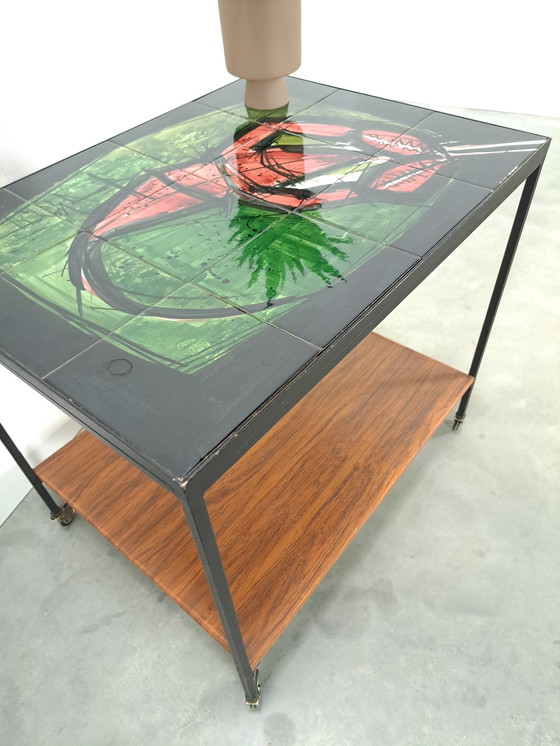 Image 1 of Tafel keramische tegels kreeft vintage trolley