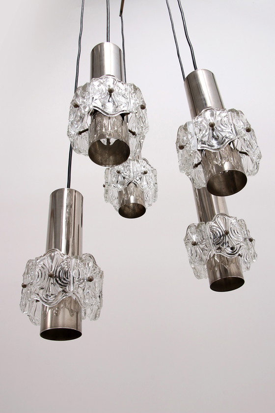 Image 1 of Vintage Kroonluchter Cascade Hanglamp met 5 lampen,1960
