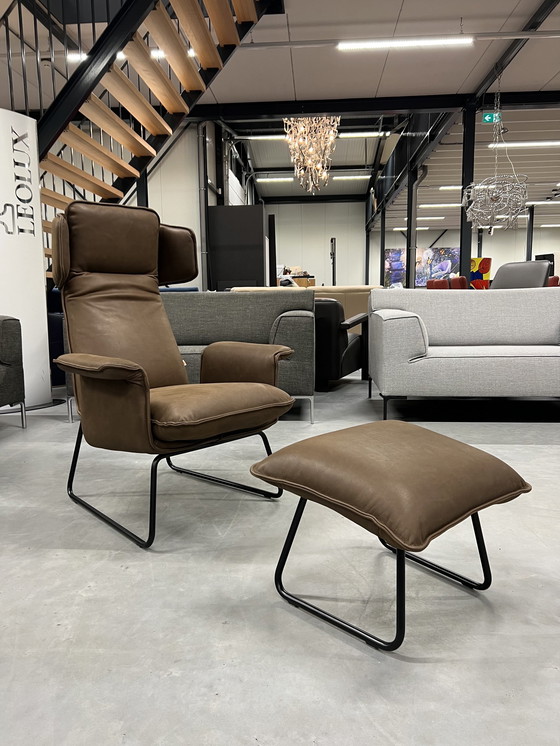 Image 1 of Jess Design Origami Fauteuil met hocker bruin leer