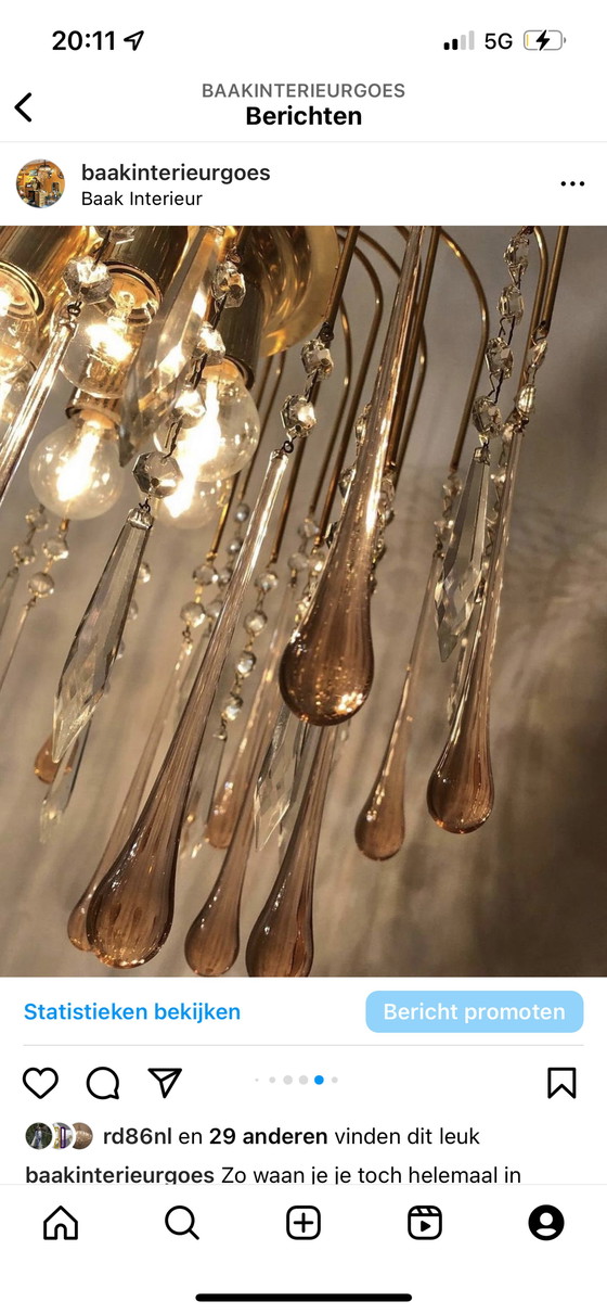 Image 1 of Teardrop hanglamp vintage lamp messing frame