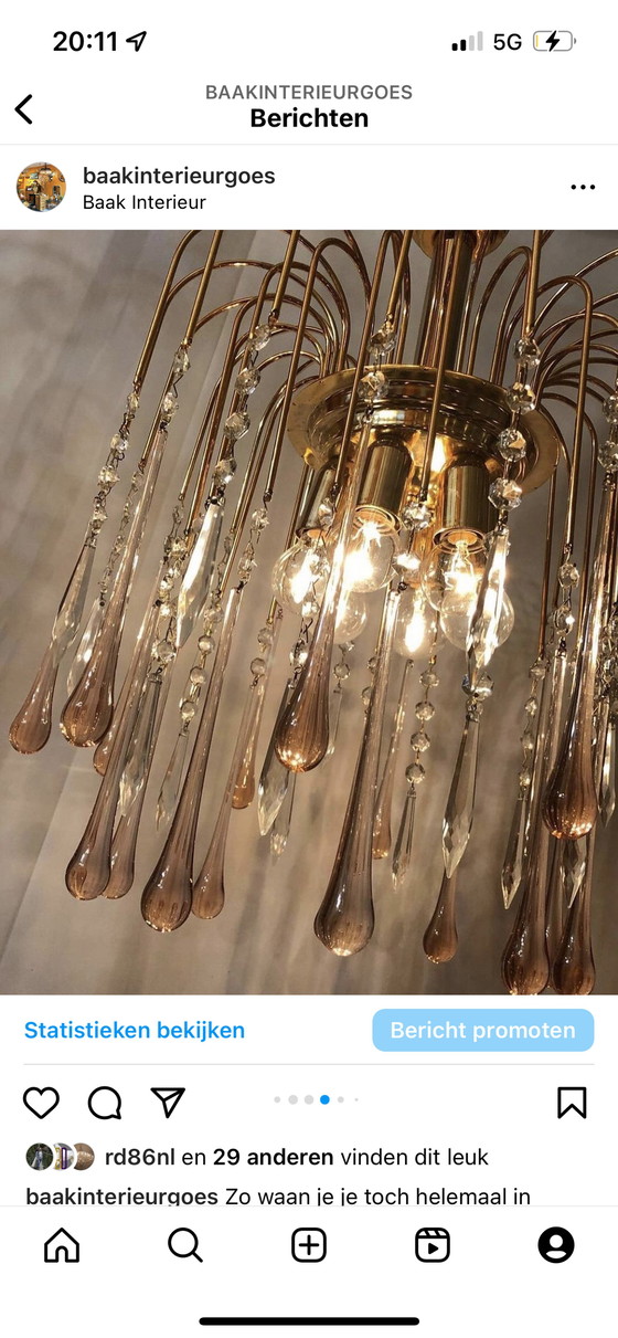 Image 1 of Teardrop hanglamp vintage lamp messing frame