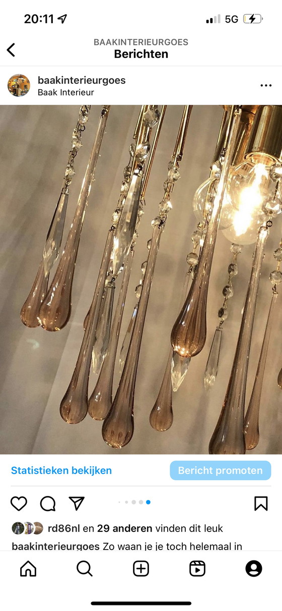 Image 1 of Teardrop hanglamp vintage lamp messing frame