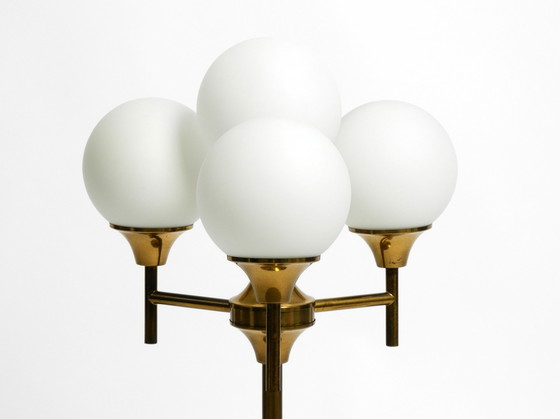 Image 1 of Prachtige grote messing tafel- of vloerlamp uit 1960 met 4 glazen bollen van Kaiser Leuchten