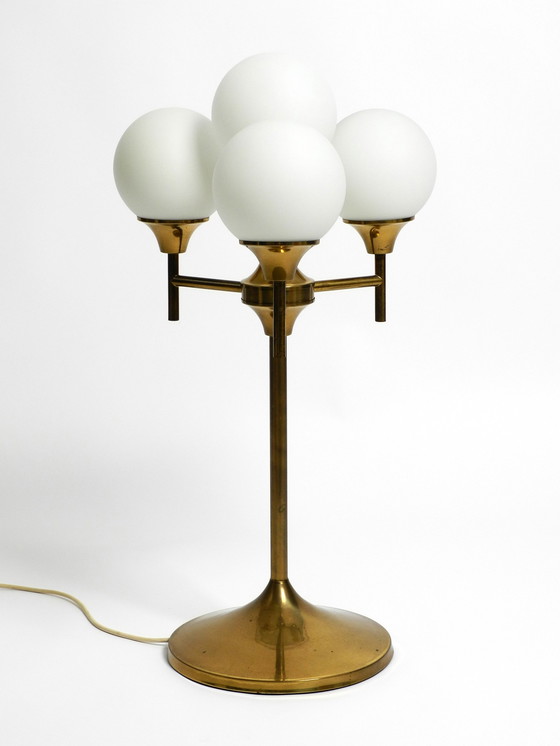 Image 1 of Prachtige grote messing tafel- of vloerlamp uit 1960 met 4 glazen bollen van Kaiser Leuchten