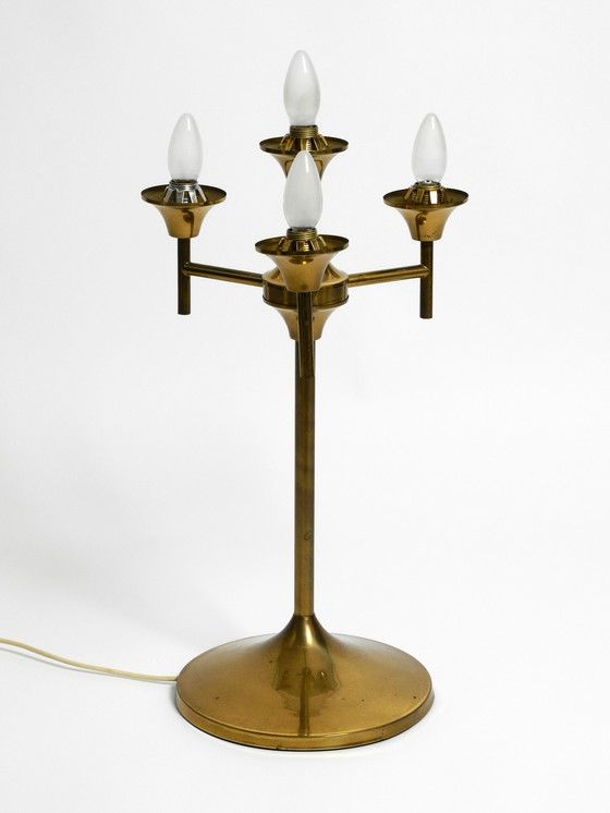 Image 1 of Prachtige grote messing tafel- of vloerlamp uit 1960 met 4 glazen bollen van Kaiser Leuchten