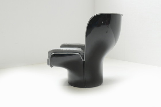 Image 1 of Vintage Elda Chair in grijs leer en zwarte kuip van Joe Colombo Italy