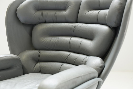 Image 1 of Vintage Elda Chair in grijs leer en zwarte kuip van Joe Colombo Italy