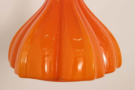 Image 1 of Vintage Oranje Glazen Hanglamp Van Peill En Putzler 1960