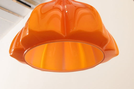 Image 1 of Vintage Oranje Glazen Hanglamp Van Peill En Putzler 1960