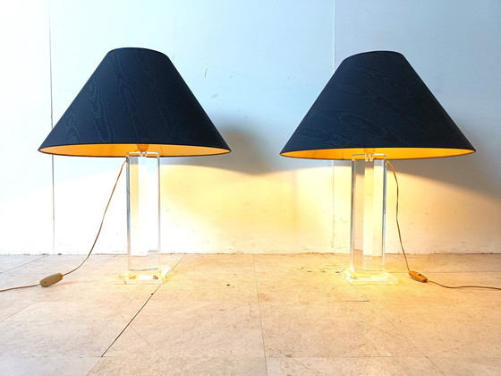 Image 1 of 2x Vintage grote lucite tafellamp