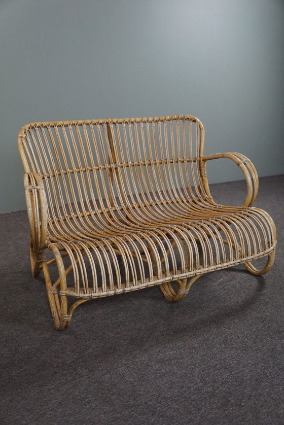 Image 1 of Vintage rotan Belse 8, 2 zits bank, Dutch Design, 1950