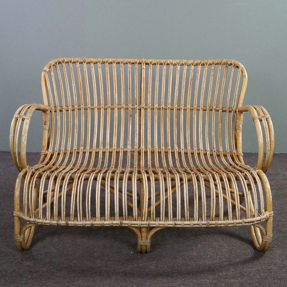 Image 1 of Vintage rotan Belse 8, 2 zits bank, Dutch Design, 1950