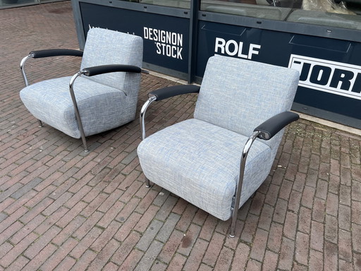 2 Leolux Scylla Fauteuil Ruvido stof blauw