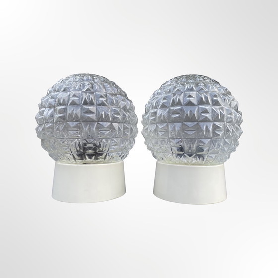 Image 1 of 2x Mid Century glazen bollampen