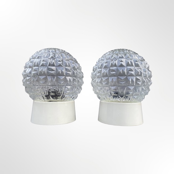 Image 1 of 2x Mid Century glazen bollampen