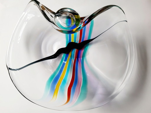 Livio Seguso, zware Murano glazen kom, Rainbow Design, 1993.