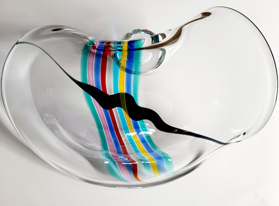 Image 1 of Livio Seguso, zware Murano glazen kom, Rainbow Design, 1993.