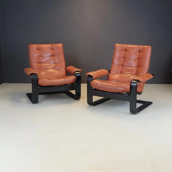 Image 1 of 2x Coja vintage lounge stoelen - terra cognac oranje