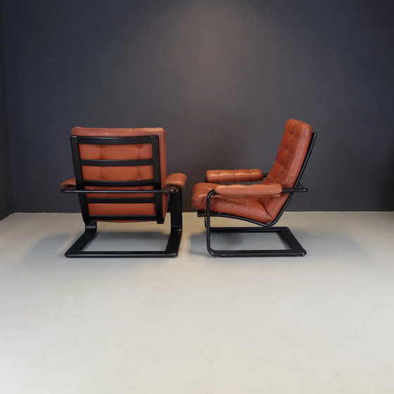 Image 1 of 2x Coja vintage lounge stoelen - terra cognac oranje